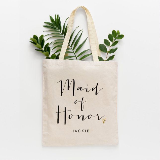 Trendy Script Typography "Maid of Honor" Tote Bag (Creator Uploaded)