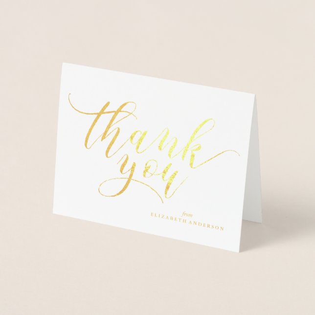 Trendy Script Typography "Thank You" Foil Card (Front)