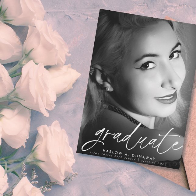 Trendy Script White Overlay Photo Graduation Postcard (Creator Uploaded)