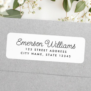 Trendy script white return address