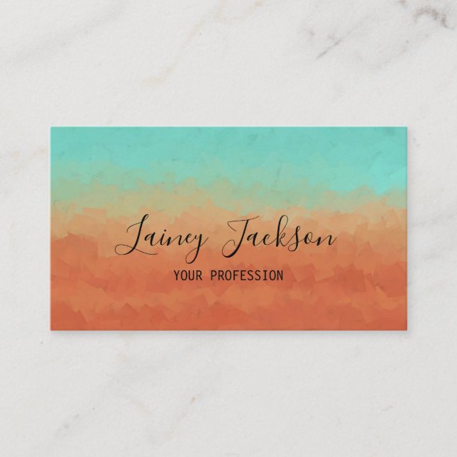 Trendy sea green and burnt orange abstract  business card (Front)