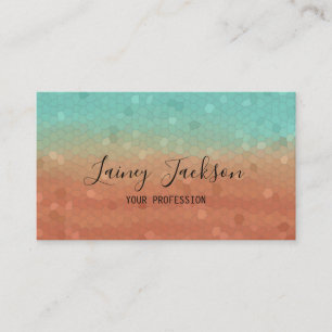 Trendy sea green and burnt orange abstract mosaic business card