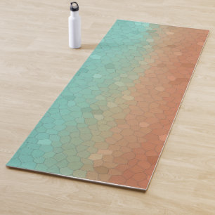 Trendy sea green and burnt orange abstract mosaic yoga mat