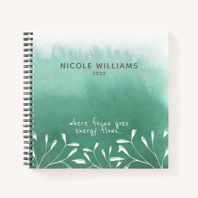 Trendy Seafoam Green Ombre Watercolor Journal (Front)