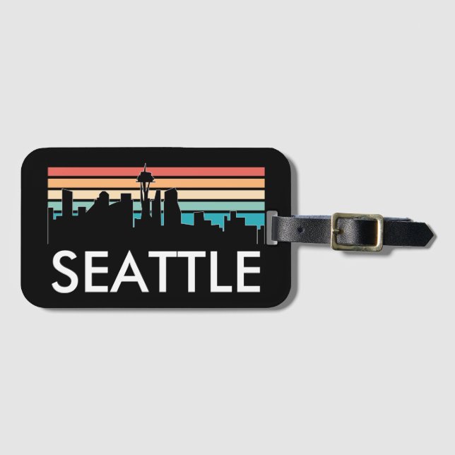 Trendy Seattle Washington Retro Sunset Skyline Luggage Tag (Front Horizontal)
