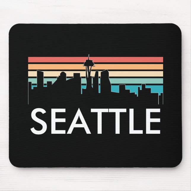 Trendy Seattle Washington Retro Sunset Skyline Mouse Mat (Front)