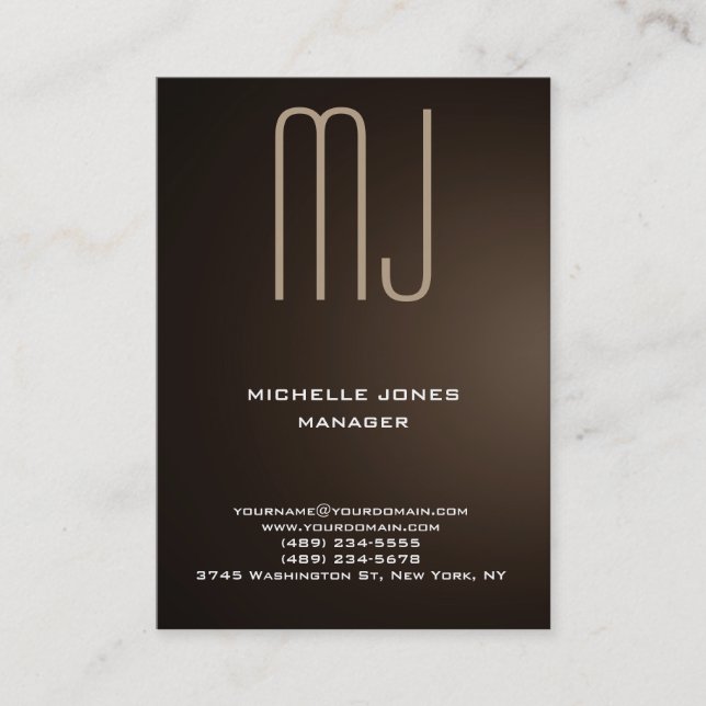 Trendy sepia brown colour professional monogram business card (Front)