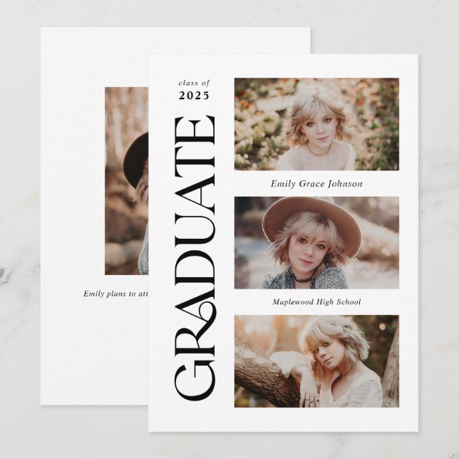 Trendy Serif Multiple Photo Graduation  Announcement (Front/Back)