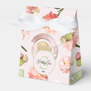 Trendy Shabby Chic Peonies and Macarons Set Favour Box