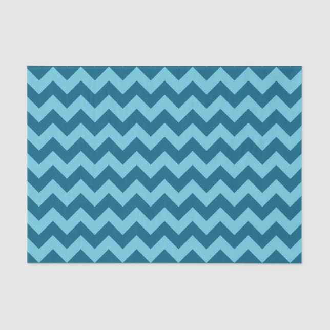 Trendy Shades of Blue Chevron Pattern Tissue Paper (Front)