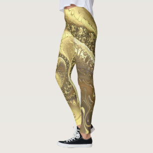 Trendy Shades of Gold Fractal Swirls Pattern Leggings