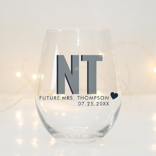 Trendy Shadow Monogram Wedding Customised Stemless Stemless Wine Glass