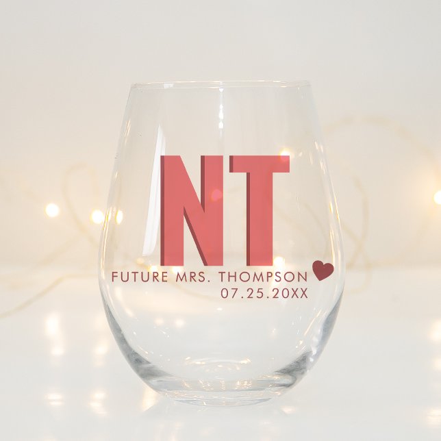 Trendy Shadow Monogram Wedding Customised Stemless Wine Glass (Creator Uploaded)