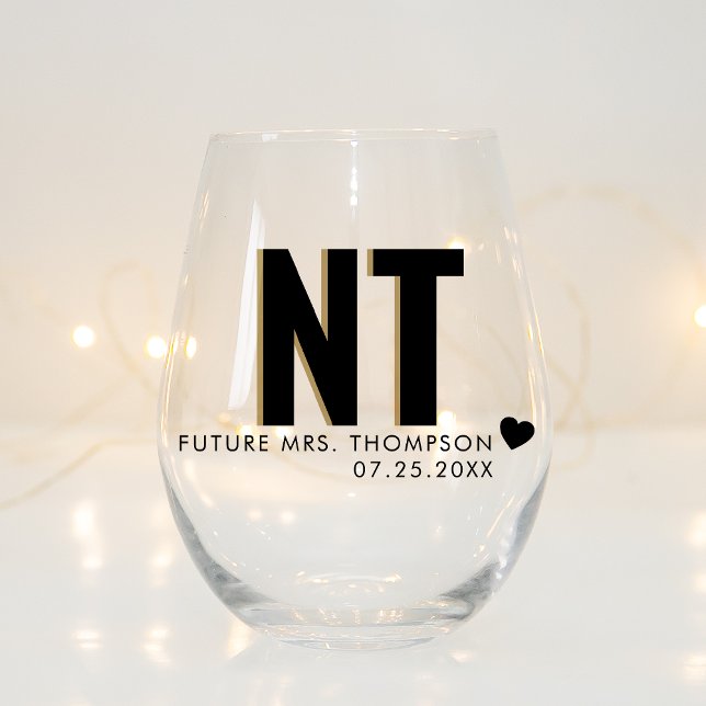 Trendy Shadow Monogram Wedding Customised Stemless Wine Glass (Creator Uploaded)