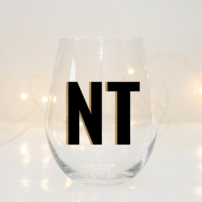 Trendy Shadow Monogram Wedding Customised Stemless Wine Glass (Creator Uploaded)