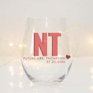 Trendy Shadow Monogram Wedding Customised Stemless Wine Glass