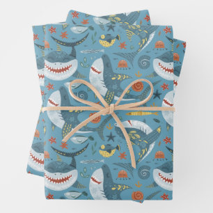 Trendy Shark Gifts Birthday Green Blue Marine Wrapping Paper Sheet