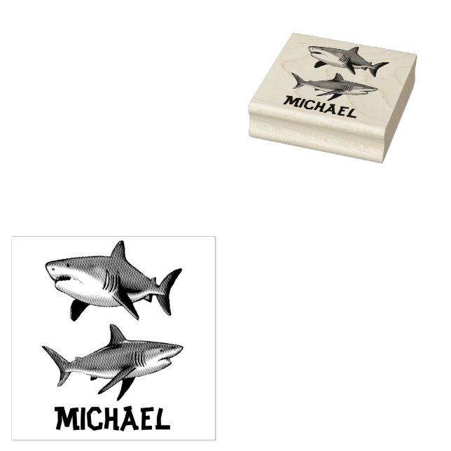 Trendy sharks Personalised  Rubber Stamp (Stamped)
