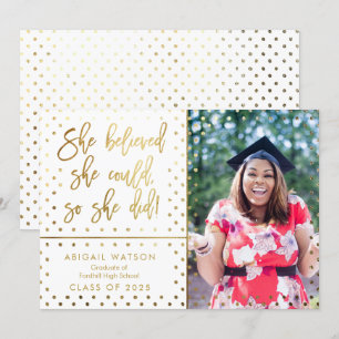 Trendy She believed Gold Photo Graduation Card