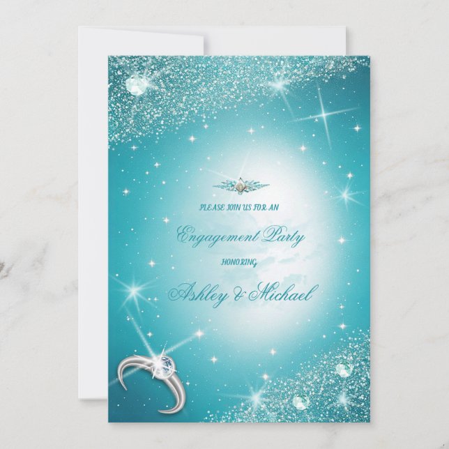 trendy shine stars blue turquoise cloudy sky invitation (Front)