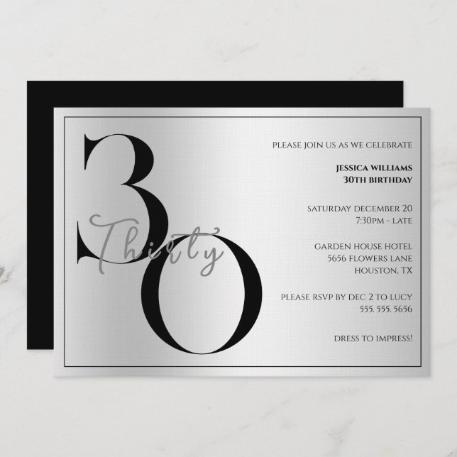 Trendy Shiny Modern unisex 30th Birthday  Invitation (Front/Back)