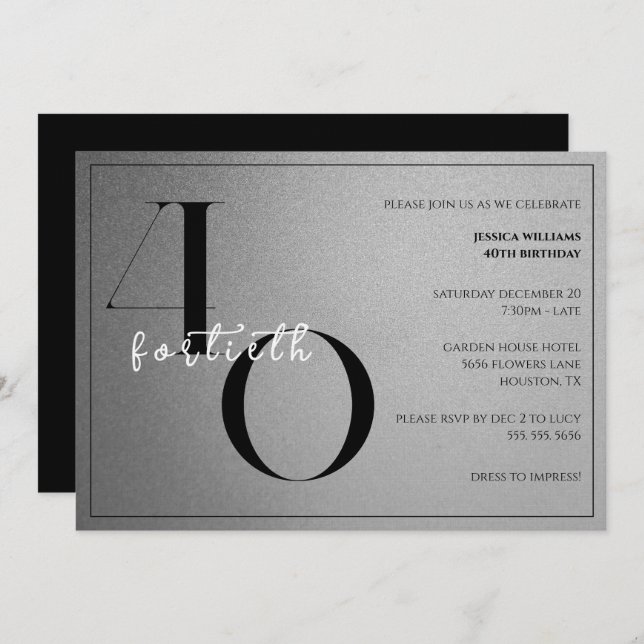 Trendy Shiny Modern Unisex 40th Birthday Invitation (Front/Back)