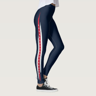 Trendy Side Stripe Brush Red White Navy Dots Leggings