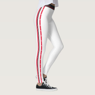 Trendy Side Stripe Fashion Buttons Red White Black Leggings