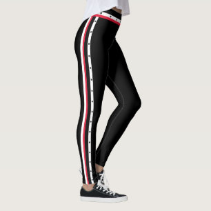 Trendy Side Stripe Fashion Red White Black Dots Leggings