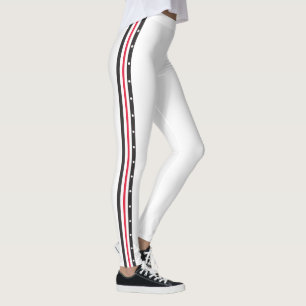 Trendy Side Stripe Fashion Red White Black Dots Leggings