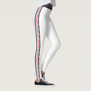 Trendy Side Stripe Fashion Red White Deep Navy Leggings