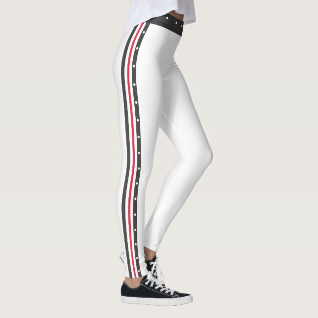 Trendy Side Stripe Fashion Red White Deep Navy Leggings (Right)