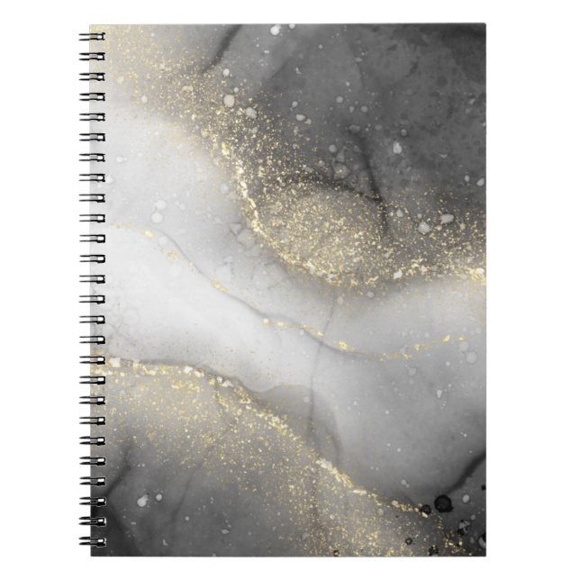 Trendy Silver and Gold Marble Pattern Notebook (Front)