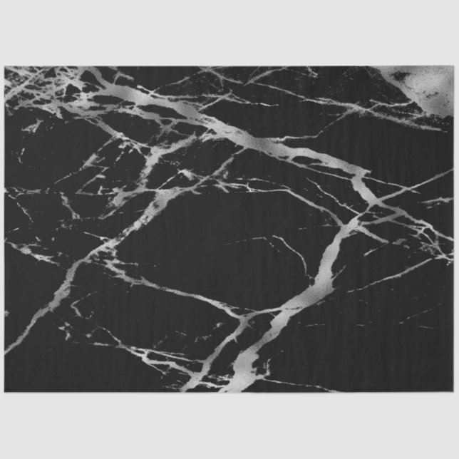 Trendy Silver Black Marble Modern Tissue Paper (Front)