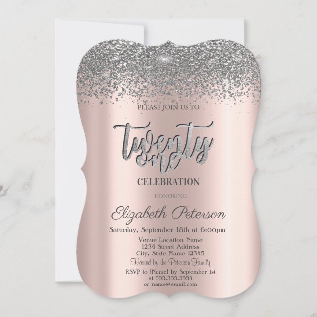Trendy Silver Diamonds Rose Gold 21st Birthday Invitation (Front)