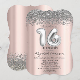 Trendy Silver Diamonds Rose Gold Sweet 16 Invitation