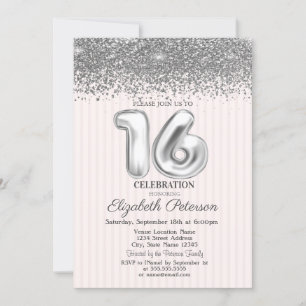 Trendy Silver Diamonds Striped Sweet 16 Invitation