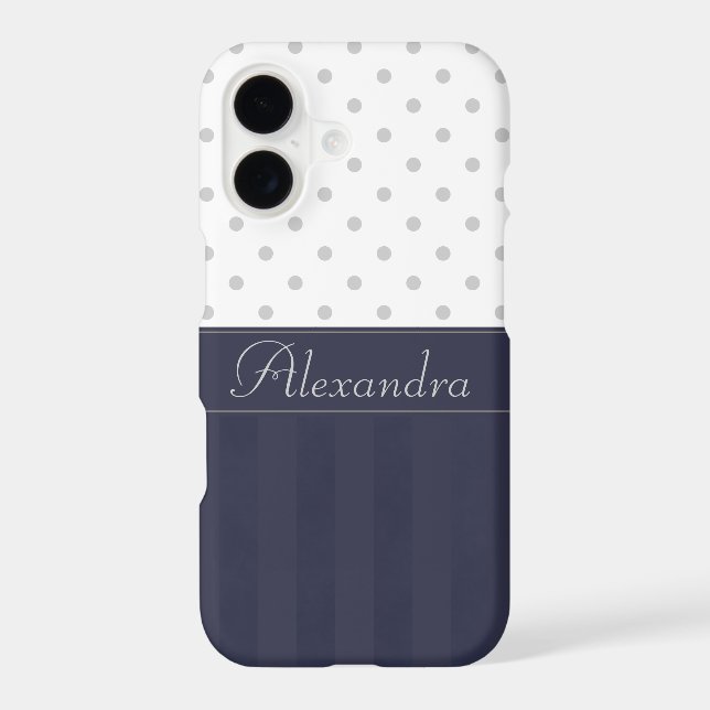 Trendy Silver Dots and Blue Stripes with Name (Back)