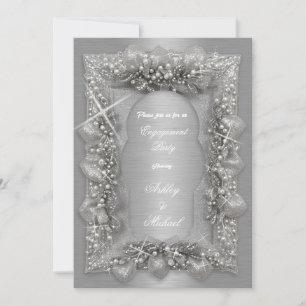 trendy silver engagement party sparkles lustre invitation