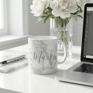 Trendy Silver Foil Marble Monogram Coffee Mug