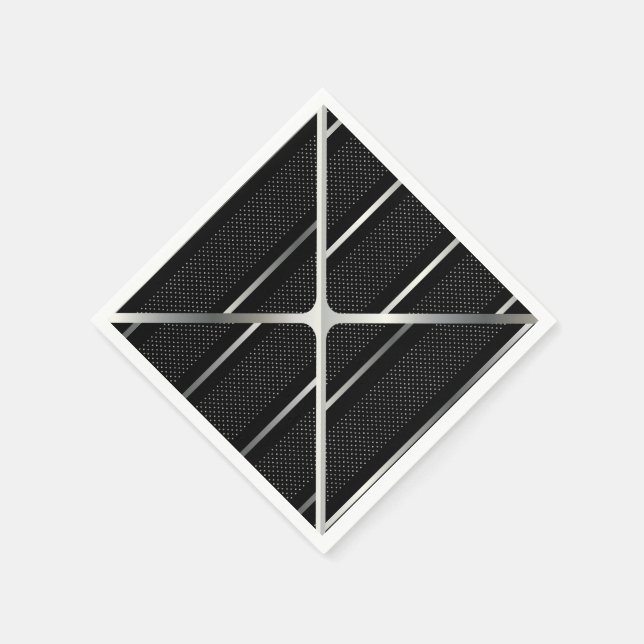 Trendy Silver Geometric Pattern Black Stylish Art Napkin (Corner)