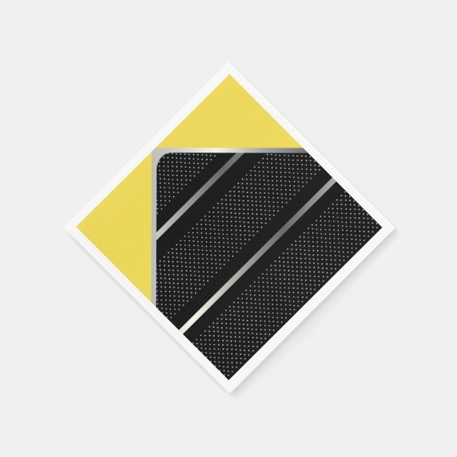 Trendy Silver Geometric Pattern Black Stylish Art Napkin (Corner)