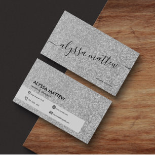 Trendy Silver Glitter Custom Girly Glam Custom Business Card