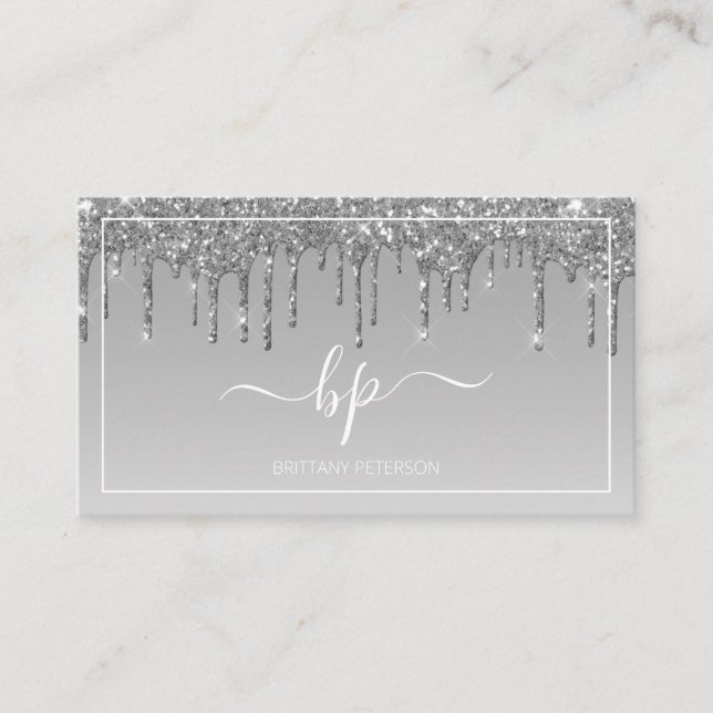Trendy Silver Glitter Makeup Artist Hair Salon Business Card (Front)