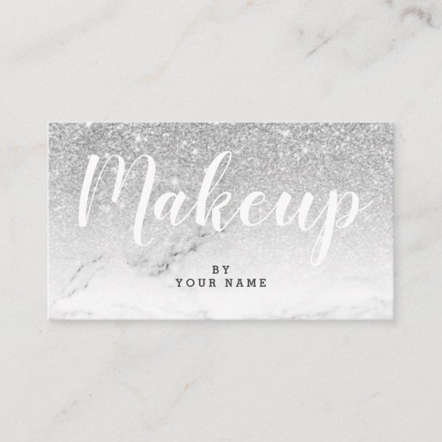 Trendy Silver Glitter Marble Business Card (Front)