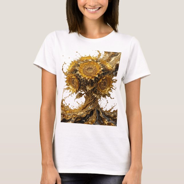 Trendy Silver GOLDEN SUNFLOWERS Graphic Tee (Front)