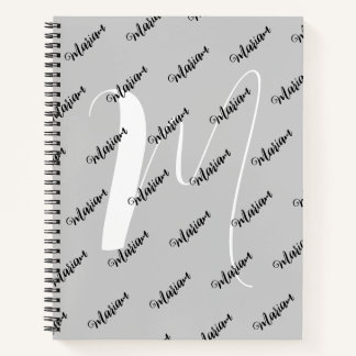 Trendy Silver Grey Colour - Initial Name Monogram Notebook