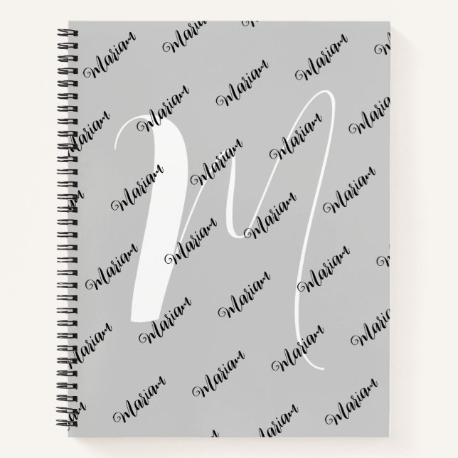 Trendy Silver Grey Colour - Initial Name Monogram Notebook (Front)