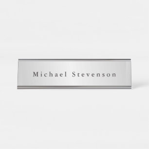 Trendy Silver Grey Modern Professional Desk Name Plate