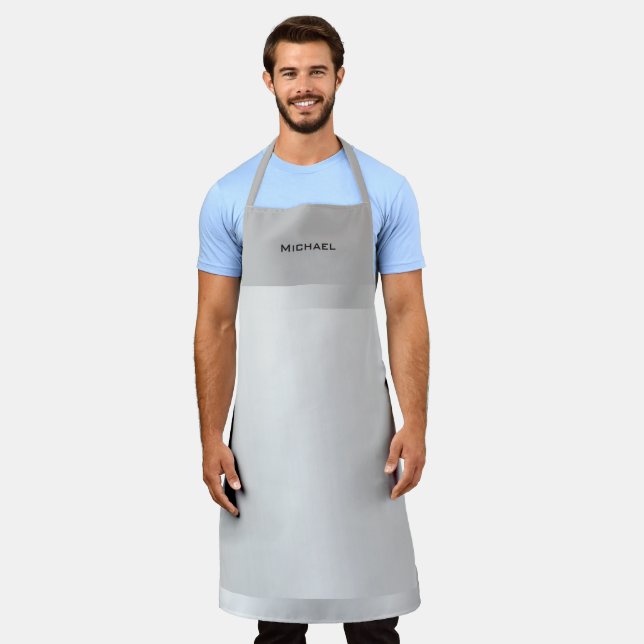 Trendy Silver Grey Modern Professional Name Apron (Worn)